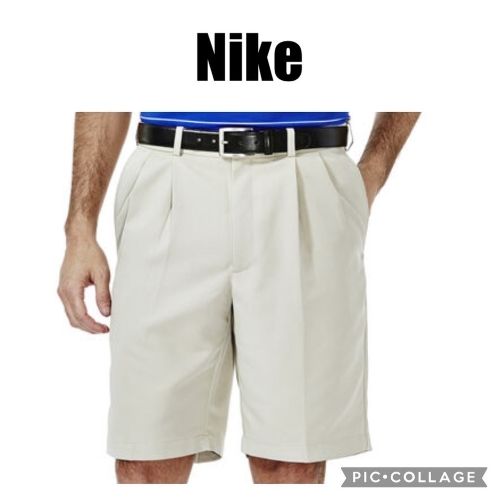 Nike Dri Fit pleated light beige golf chino shorts size 32